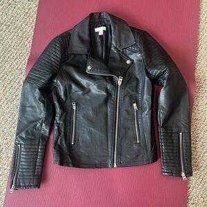 Topshop Faux Leather Moto Biker Jacket Black US Sz 2 Asymmetrical Zipper Goth